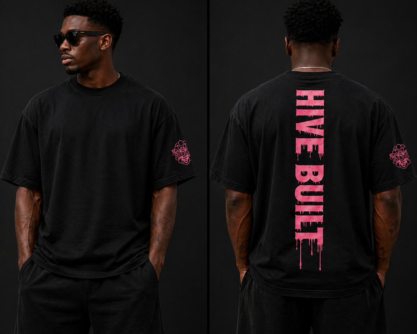 Hive Built Drip Spine Tee Black/Pink