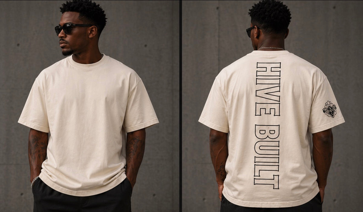 Hive Built Outline Spine Tee Cream/Black