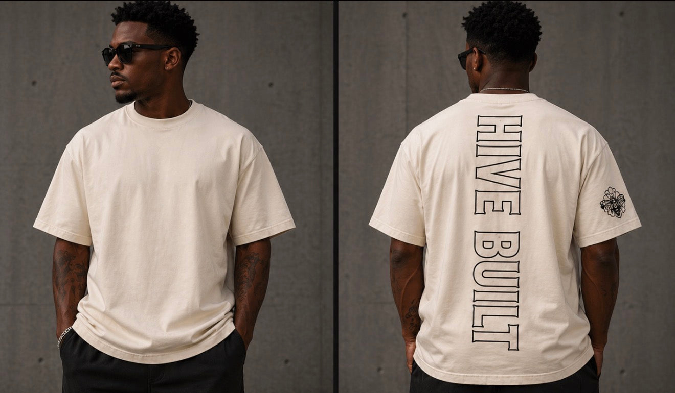 Hive Built Outline Spine Tee Cream/Black